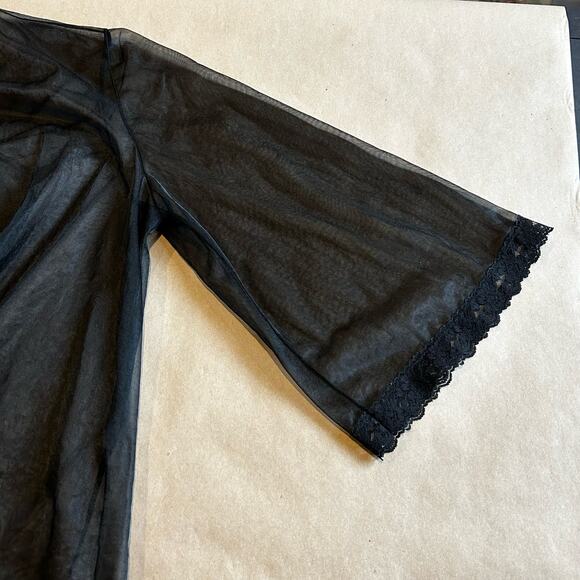 Vintage Black Sheer Lace Bell Sleeve Boudoir Jacket Pin Up Lingerie S/M - Picture 7 of 11